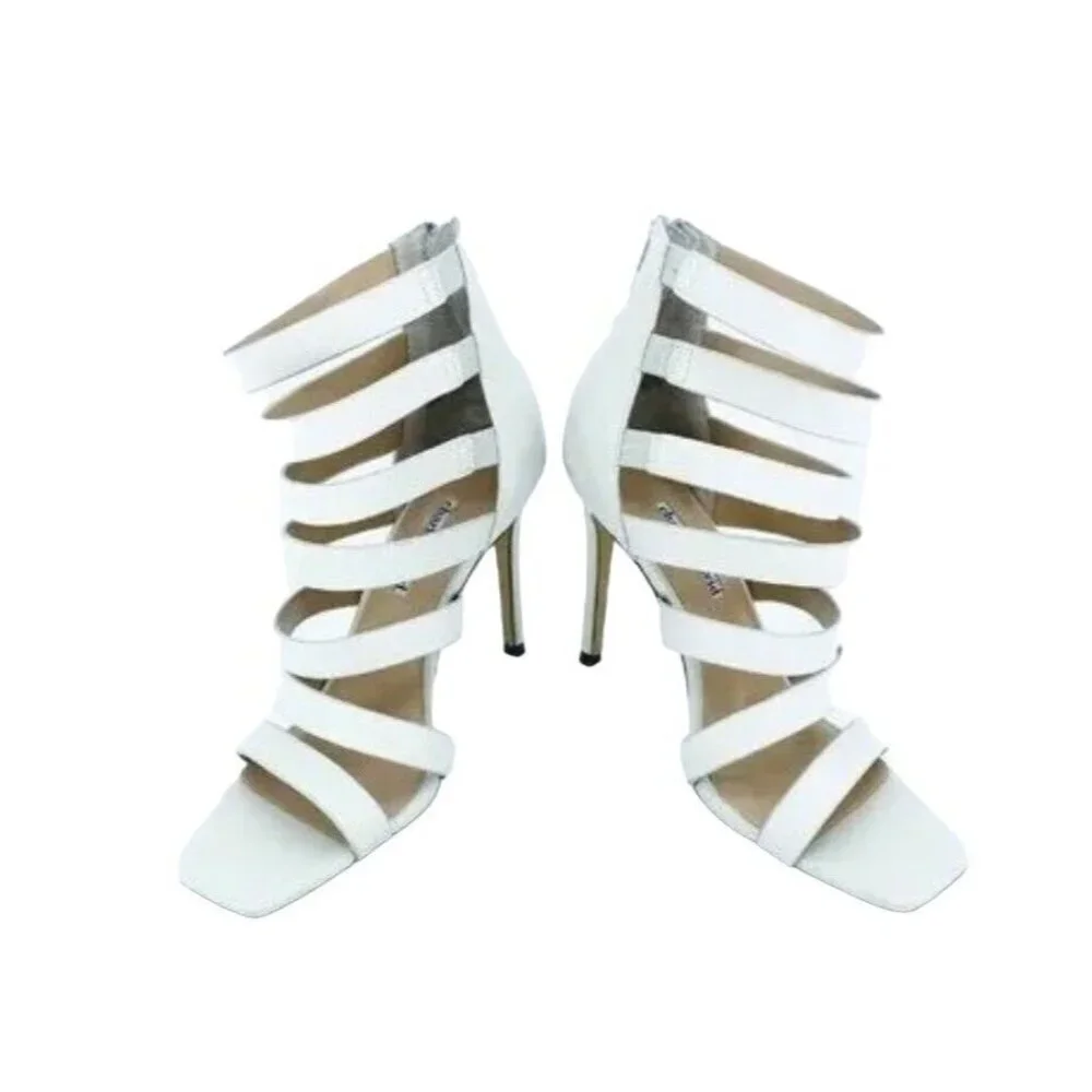 Charles David Velma White Leather Strappy Heels Sandals SZ 8.5 New